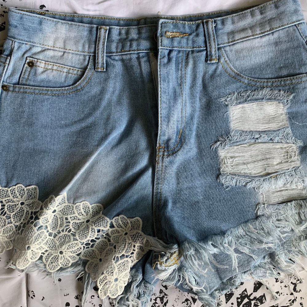 Shein lace detailed jean shorts